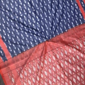 Navy Blue Red Ikkat Cotton saree