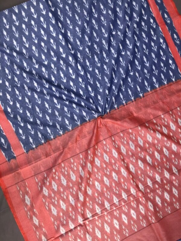 Navy Blue Red Ikkat Cotton saree