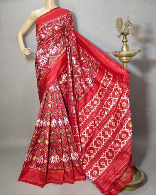 Red Patola Design Ikkat Silk Saree