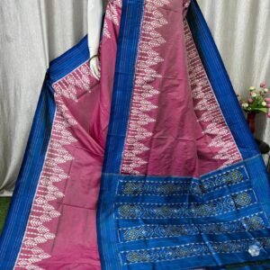 Pink Blue Ikat Saree