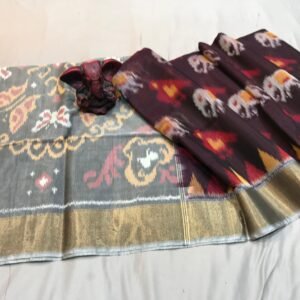 Purple Grey pallu Pochampally Ikkat seiko Saree