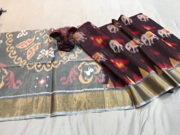 Purple Grey pallu Pochampally Ikkat seiko Saree