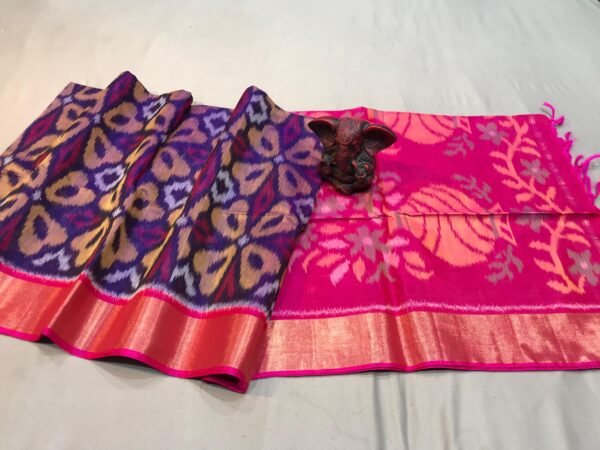 Purple body & Pink border Pochampally Sico Saree