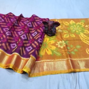 Purple orange Pochampally ikat sico Saree