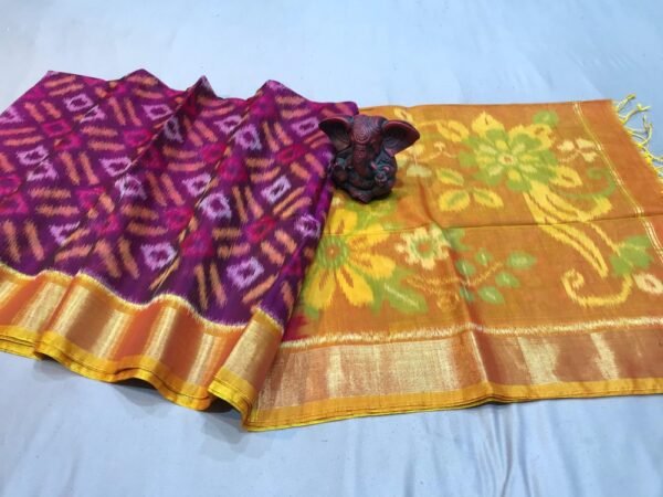 Purple orange Pochampally ikat sico Saree