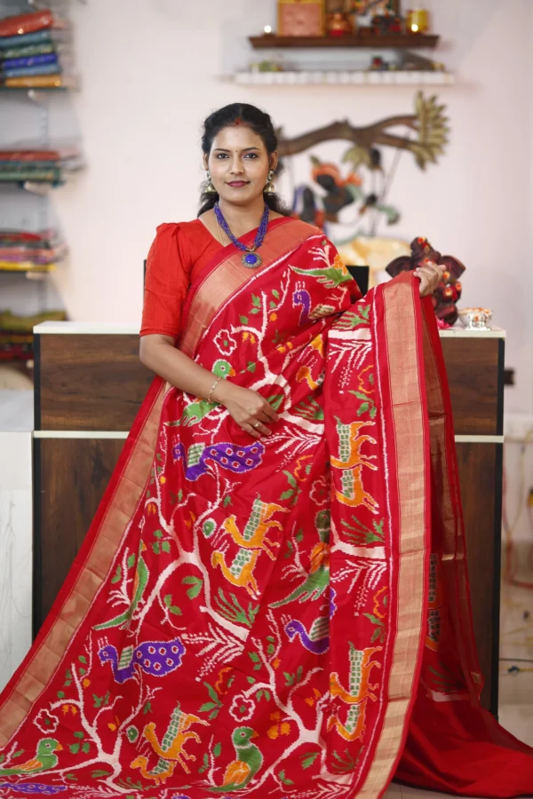 Red & GOld Ikkat Madthasu Design Saree 2