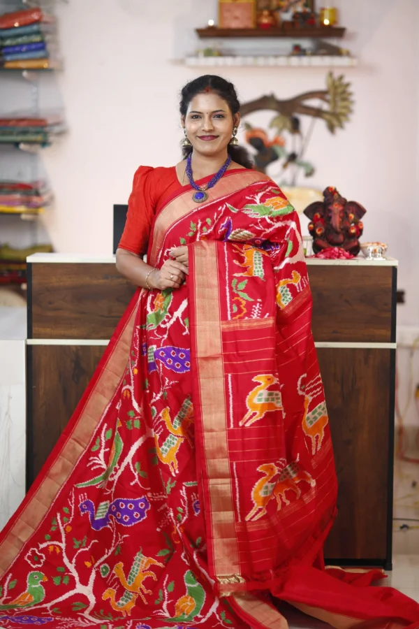 Red & GOld Ikkat Madthasu Design Saree