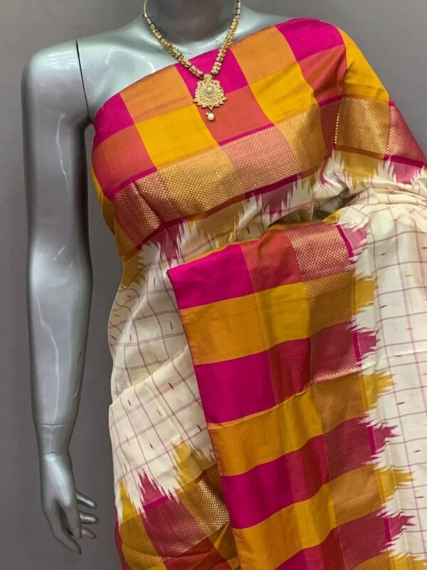 Red Yellow Ikkat Pattu saree