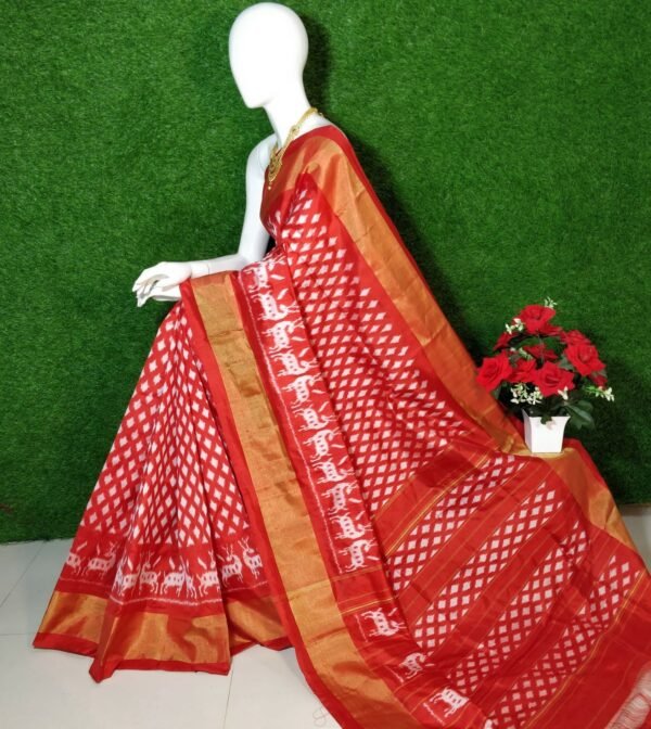 Red & gold Ikat Pattu Saree