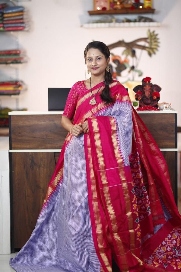 Rin Blue Pink Ikkat pattu Saree