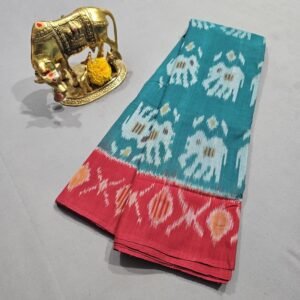 Sea Blue Red Mercerized Cotton saree