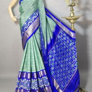 Sea Green Blue Double Ikkat saree