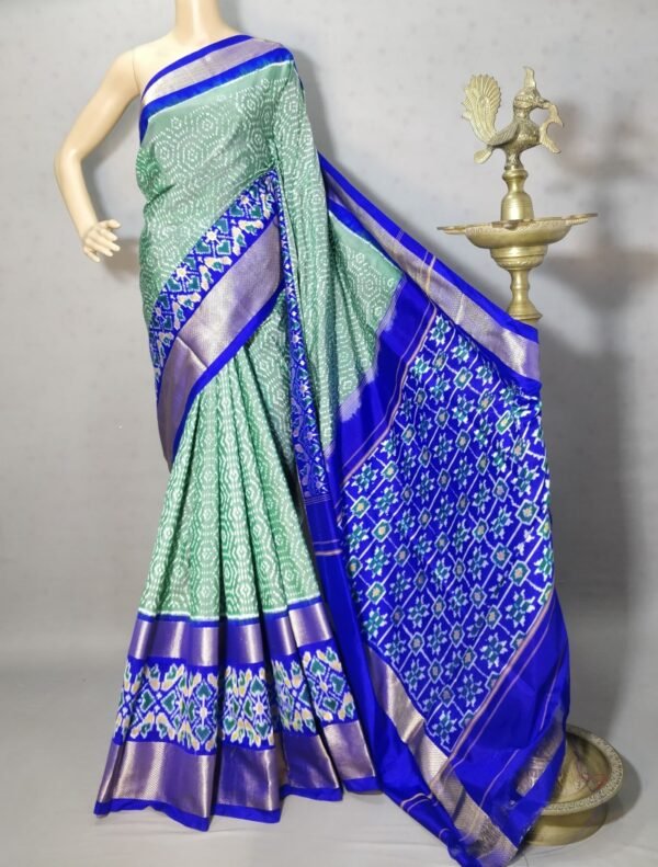 Sea Green Blue Double Ikkat saree