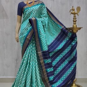 Sea Green Dark Blue Ikat Pattu Saree