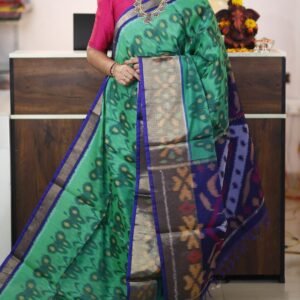 Sea green Blue Traditional Ikkat Sico Saree