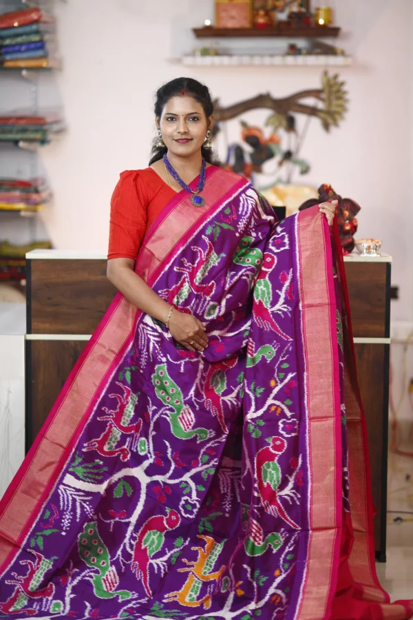 Voilet Pink Ikkat Madthasu Design Saree 2