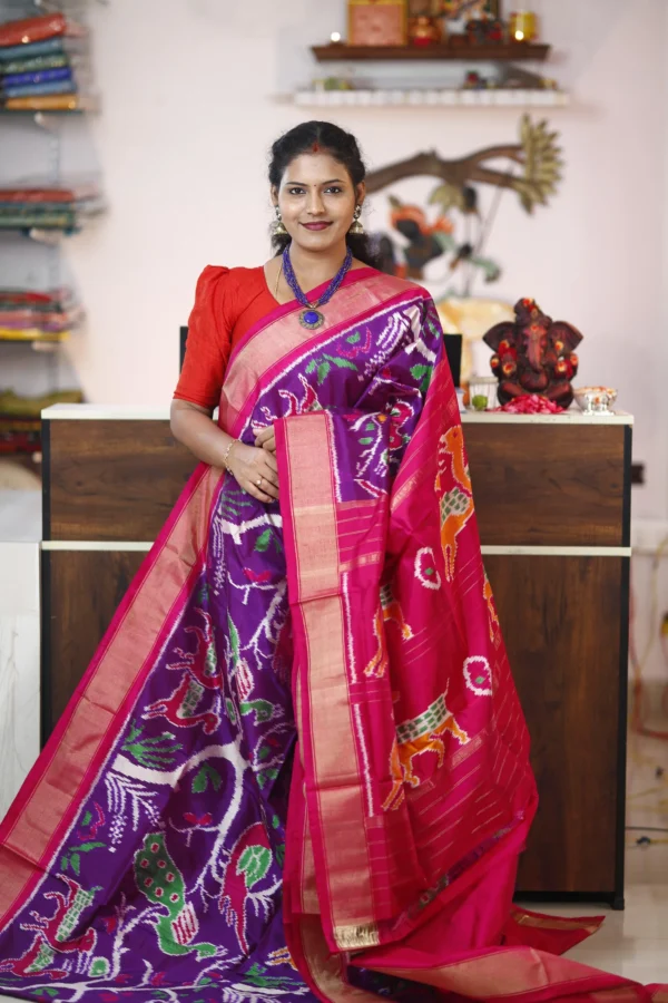 Voilet Pink Ikkat Madthasu Design Saree