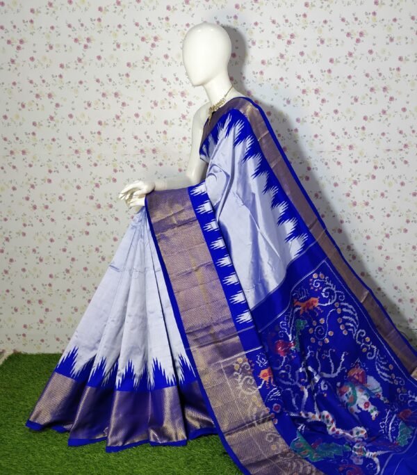 Blue Grey Twill Ikkat Saree