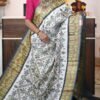 White Black Ikkat Sico saree 2