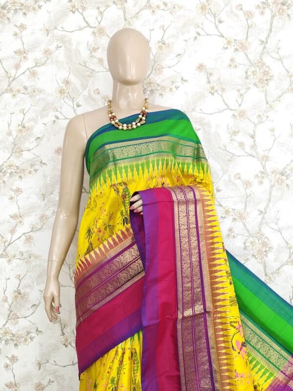 Yello Digital Floral Print Design Ikkat Silk Saree 2