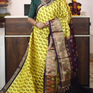 Yellow Brown Pochampally Sico pattu Saree