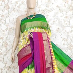 Yellow Digital Floral Print Design Ikkat Saree 2