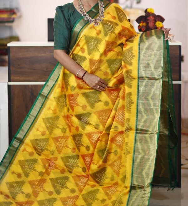 Yellow Green Pochampalli Sico Saree