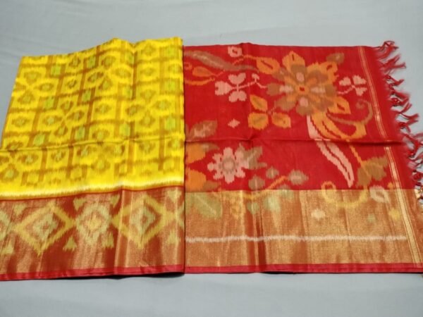 Yellow & Orange combination Pochampalli Ikkat Sico Saree