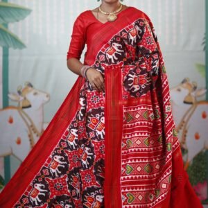 Brown Red Pochampally Patola Silk Saree