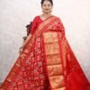 Pochampally Twill ikkat silk saree with red & red kanchi border, ikat Navratan Patola design