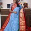 Pochampally Twill ikkat silk saree with blue & red kanchi border 2