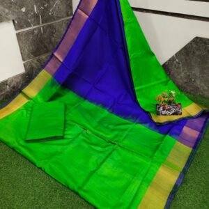 Uppada Pattu Saree with green body and blue pallu