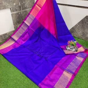 Uppada Pattu Saree blue and pink pallu with golden border