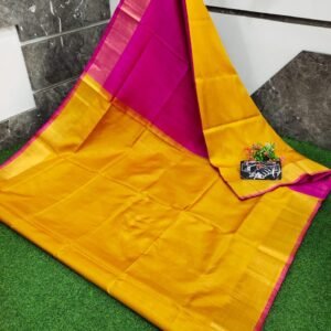 Uppada Pattu Saree with yellow body and pink pallu