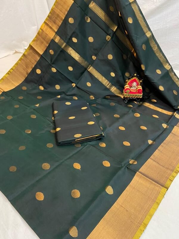 Uppada Pattu Saree Green Body With Golden Coin Butta