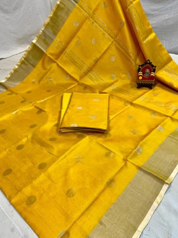 uppada silk saree yellow with golden coin butta