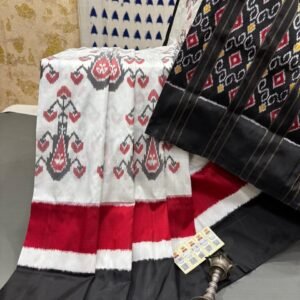 White Ikkat Pochampally Silk Saree
