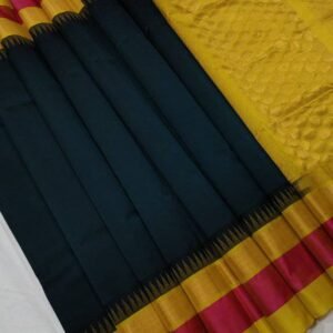 Pure Handwoven Green Kuppadam Pattu Saree (Cheeralu) With Temple Design Along the Border