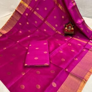 uppada silk saree pink & golden coin butta