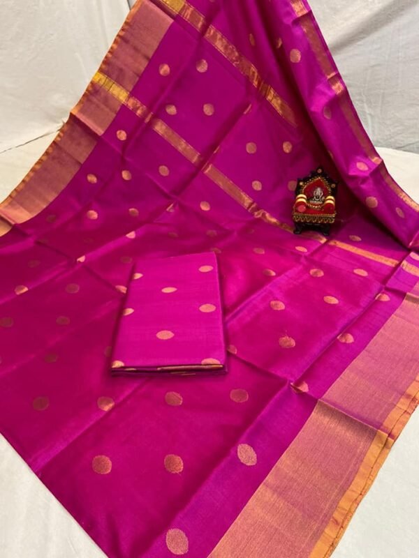 uppada silk saree pink & golden coin butta