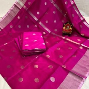 uppada silk saree pink & silver coin butta