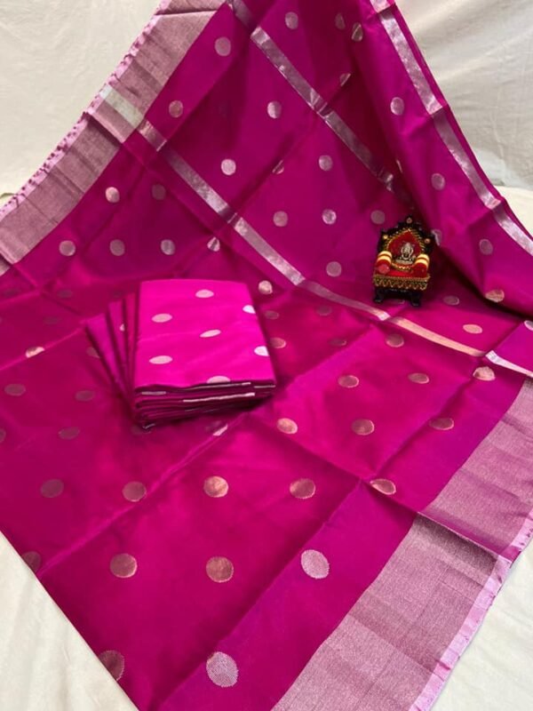 uppada silk saree pink & silver coin butta