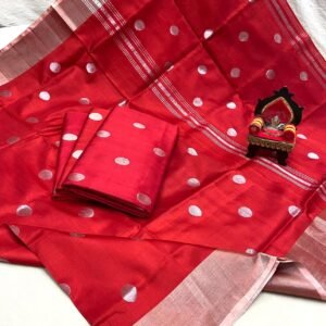 uppada silk saree red & silver coin butta