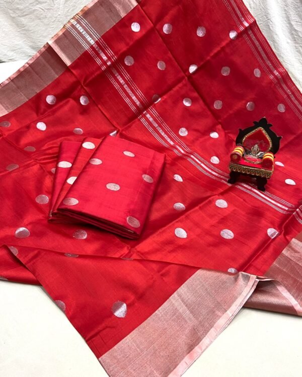 uppada silk saree red & silver coin butta