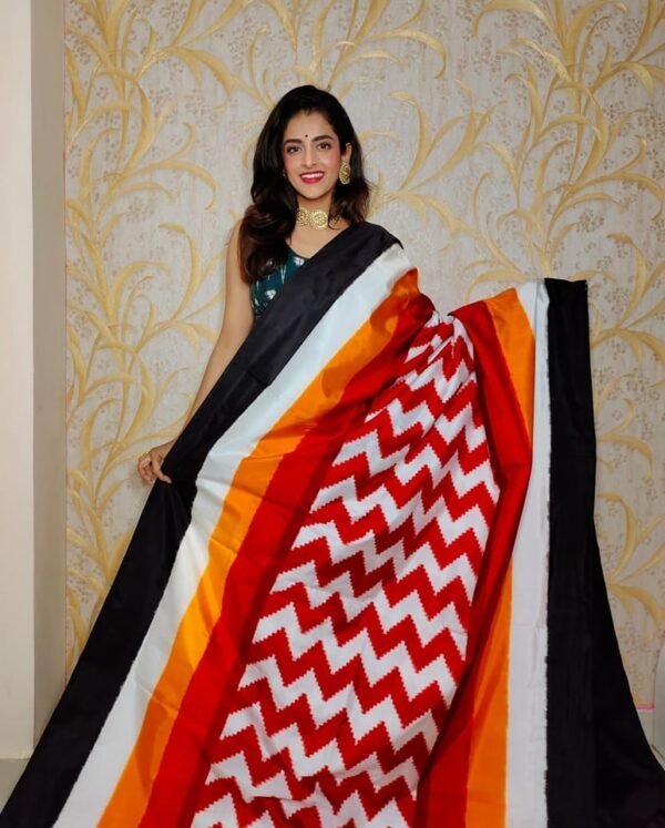 Red Twill Ikat Saree