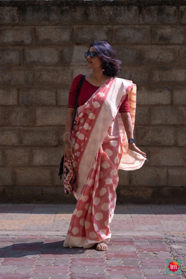 Pochampally Ikat cotton saree pink