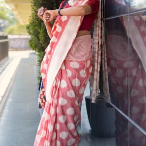 Pink Ikkat Cotton saree