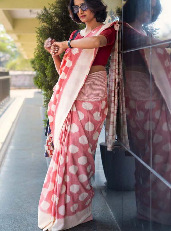 Pink Ikkat Cotton saree