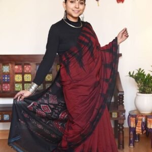 Maroon Ikat Cotton Sambalpuri saree