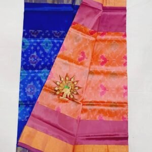 Pochampally Sico Saree With Orange & Green Color